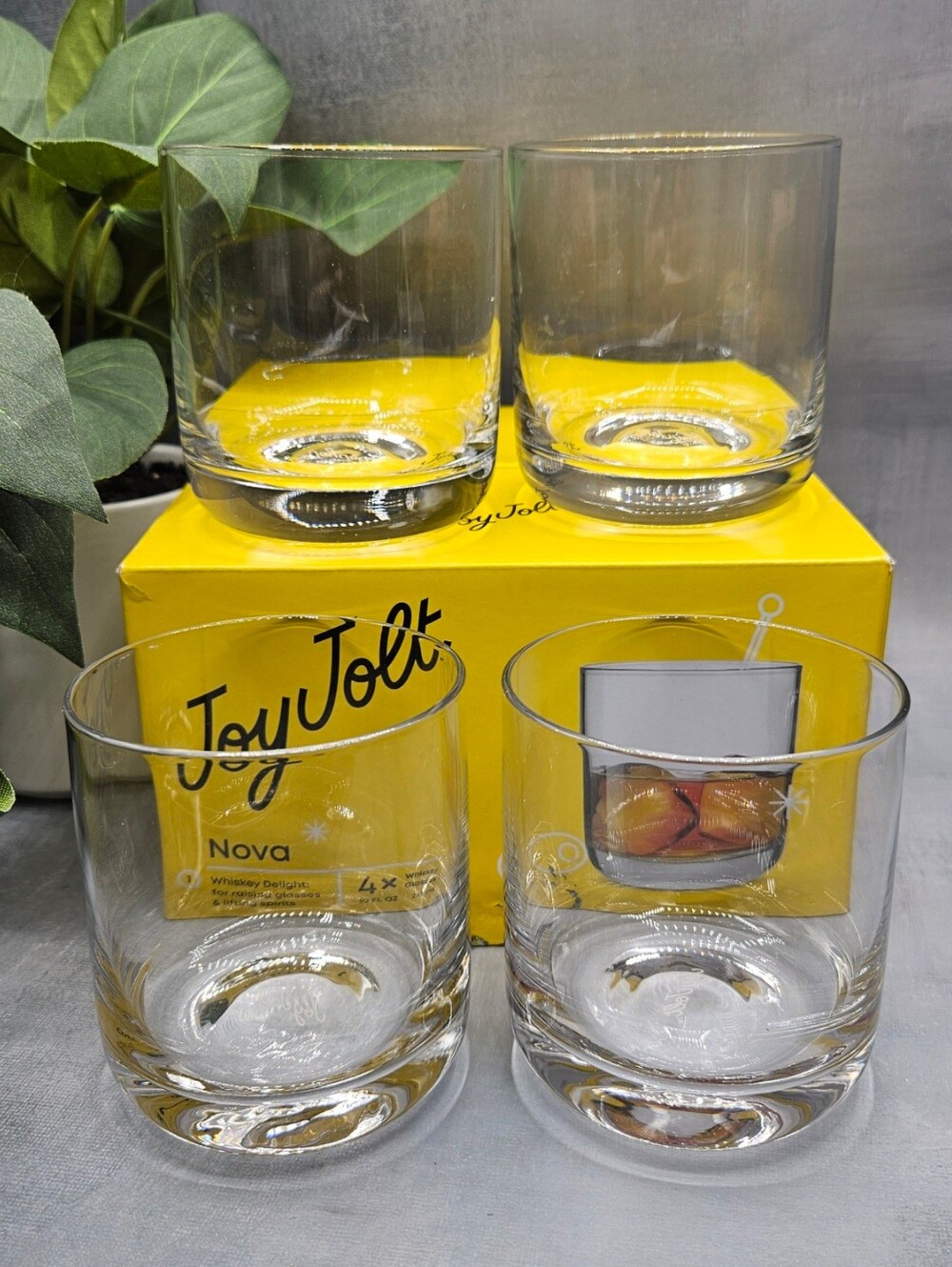 JoyJolt Faye Crystal Whiskey Glasses nib Lowball Glasses Set of 4 10oz Short Gla